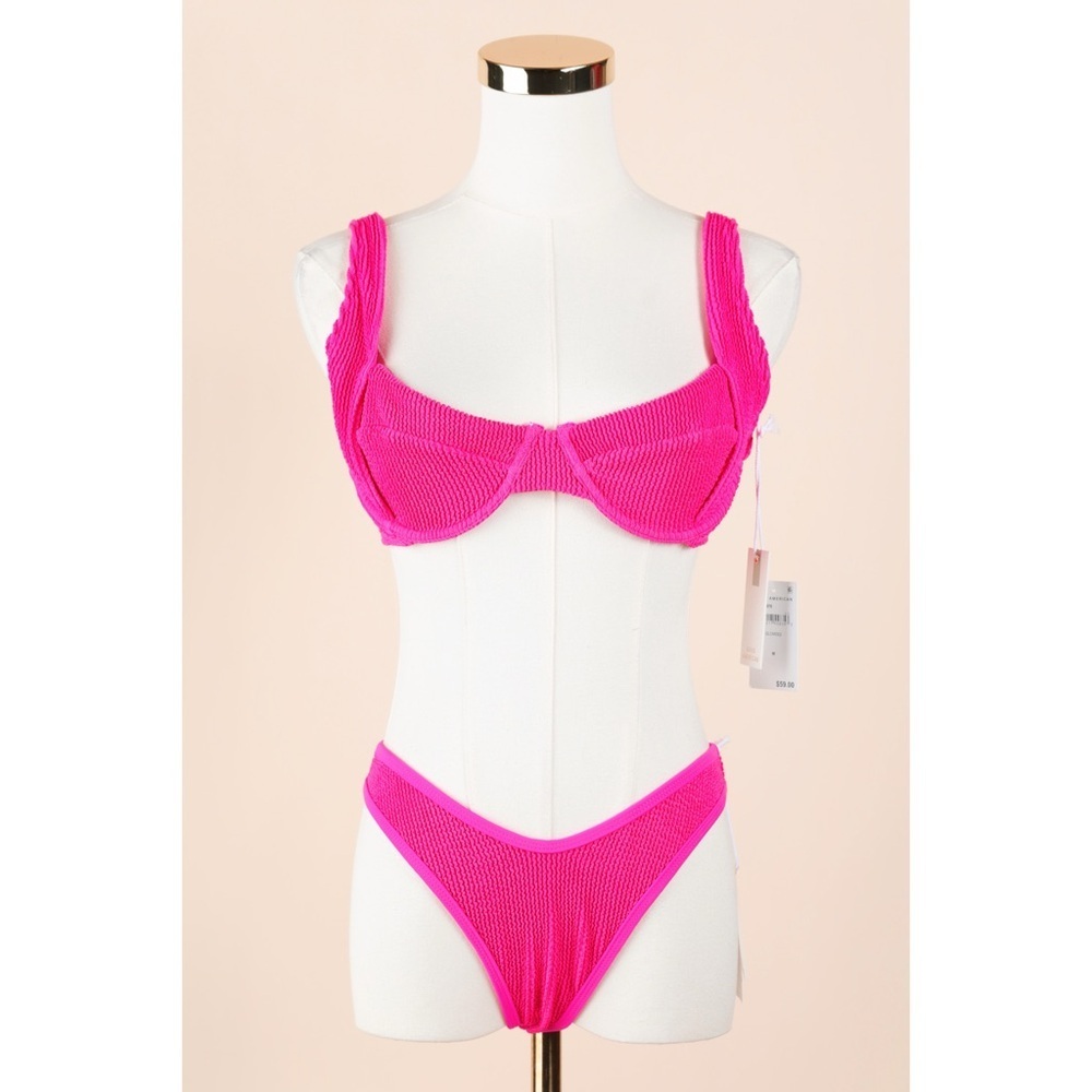Sz S/M Good American Always Fits Demi Bikini Top & Classic Bottom In Pink Glow - Picture 2 of 7